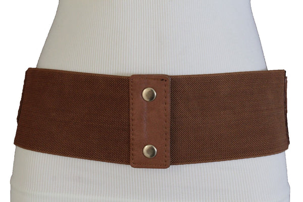 Light Dark Brown Red Gray Faux Leather Stretch Back Wide Corset Gold 2 Rows Fringes Accessories S M