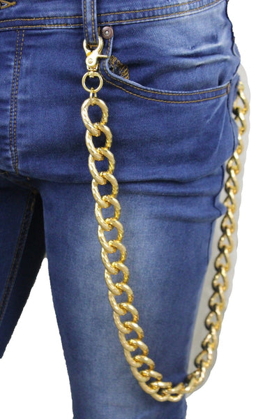 New Gold Strong Men Wallet Metal Chain Textured Link KeyChain Chunky Jean Biker