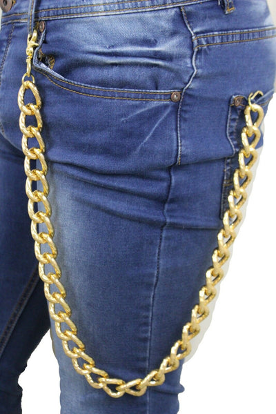 New Gold Strong Men Wallet Metal Chain Textured Link KeyChain Chunky Jean Biker