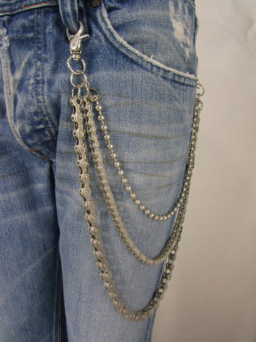 Men Silver Metal Wallet Chains Links KeyChain  3 Strands Jeans Trucker Biker Motorcycle