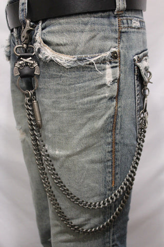 Antique Silver Metal Wallet Chain KeyChain Black Leather Guns Bullets Skull Jeans Cowboy Rocker Trucker New Men Style - alwaystyle4you - 5
