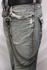 Antique Silver Metal Wallet Chain KeyChain Black Leather Guns Bullets Skull Jeans Cowboy Rocker Trucker Men Style - alwaystyle4you - 5