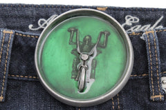 Silver Metal Round Heavy Grey Green Skeleton Rider Motorcycle Bones Belt Buckle Men Accessories