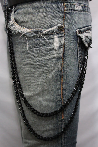 Black Long Wallet Chains Metal Links KeyChain Jeans 2 Strands Chunky Biker Men Accessories