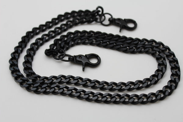 Black Long Wallet Chains Metal Links KeyChain Jeans 2 Strands Chunky Biker Men Accessories