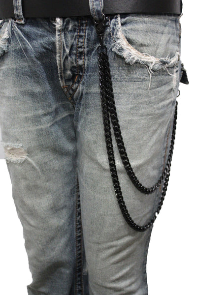 Brand New Men Black Color Metal Wallet Chain Jeans Biker 2 Strands Long Strong Keychain