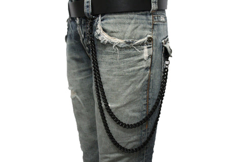 Brand New Men Black Color Metal Wallet Chain Jeans Biker 2 Strands Long Strong Keychain