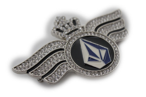 Silver Metal Long Wings Red Blue Diamond Crown Fly New Men Women Rodeo Fashion Accessories