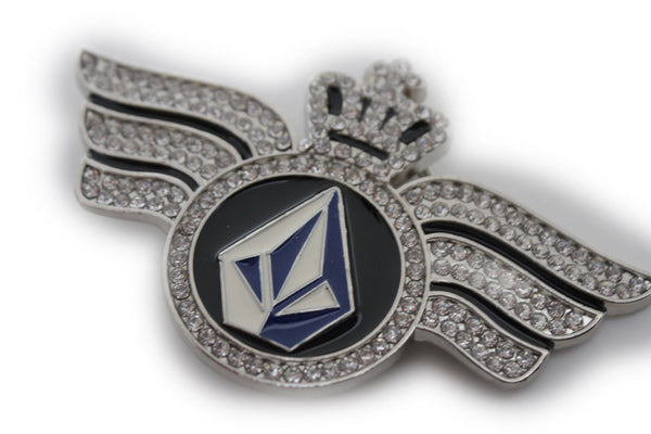 Silver Metal Long Wings Red Blue Diamond Crown Fly New Men Women Rodeo Fashion Accessories