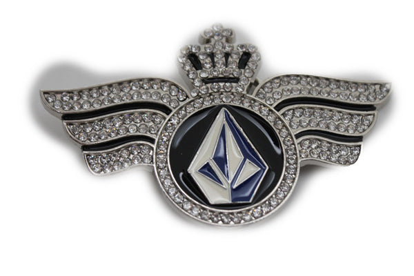 Silver Metal Long Wings Red Blue Diamond Crown Fly New Men Women Rodeo Fashion Accessories