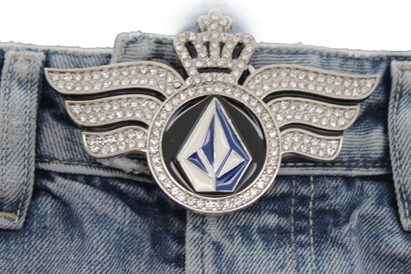 Silver Metal Long Wings Red Blue Diamond Crown Fly New Men Women Rodeo Fashion Accessories
