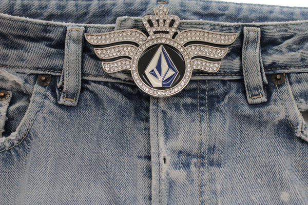 Silver Metal Long Wings Red Blue Diamond Crown Fly New Men Women Rodeo Fashion Accessories