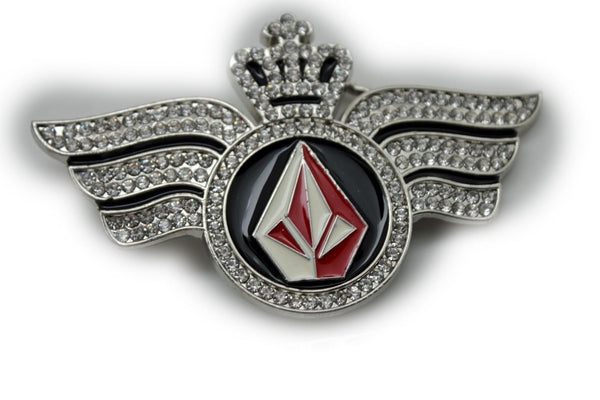 Silver Metal Long Wings Red Blue Diamond Crown Fly New Men Women Rodeo Fashion Accessories