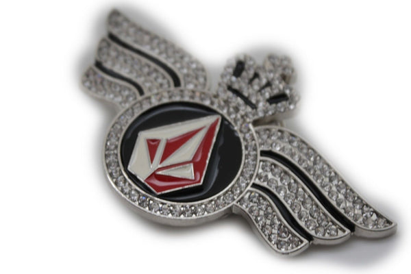 Silver Metal Long Wings Red Blue Diamond Crown Fly New Men Women Rodeo Fashion Accessories
