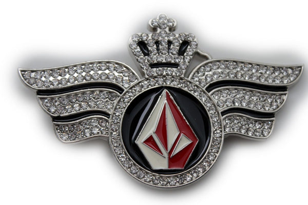 Silver Metal Long Wings Red Blue Diamond Crown Fly New Men Women Rodeo Fashion Accessories