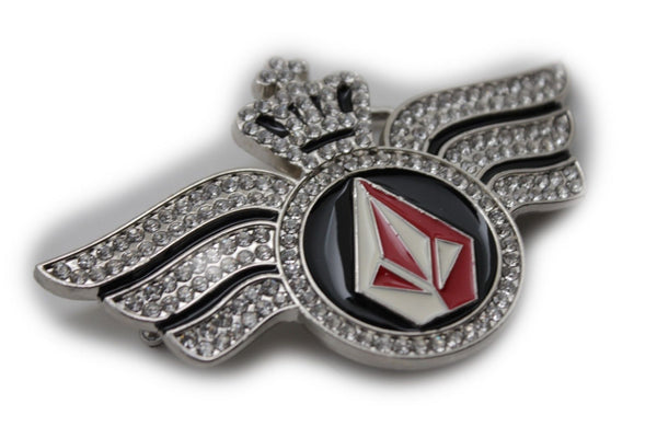 Silver Metal Long Wings Red Blue Diamond Crown Fly New Men Women Rodeo Fashion Accessories