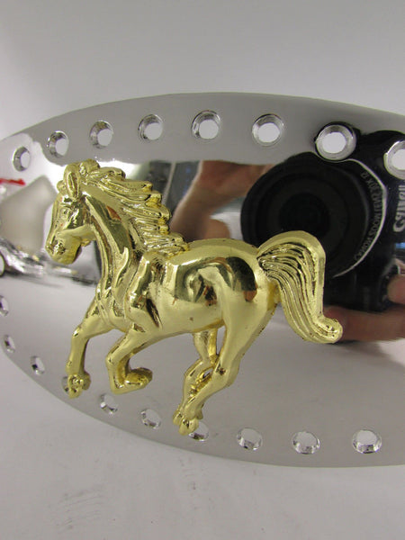 Men Belt Buckle Cowboy Western Fashion Silver Metal Gold Rodeo Horse Square One Size Bling Look