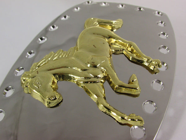Men Belt Buckle Cowboy Western Fashion Silver Metal Gold Rodeo Horse Square One Size Bling Look