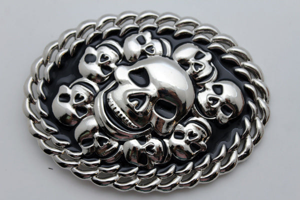 Silver Black Metal Gothic Skulls Skeleton 3D Belt Buckle New Women Men Punk Fashion Accessories