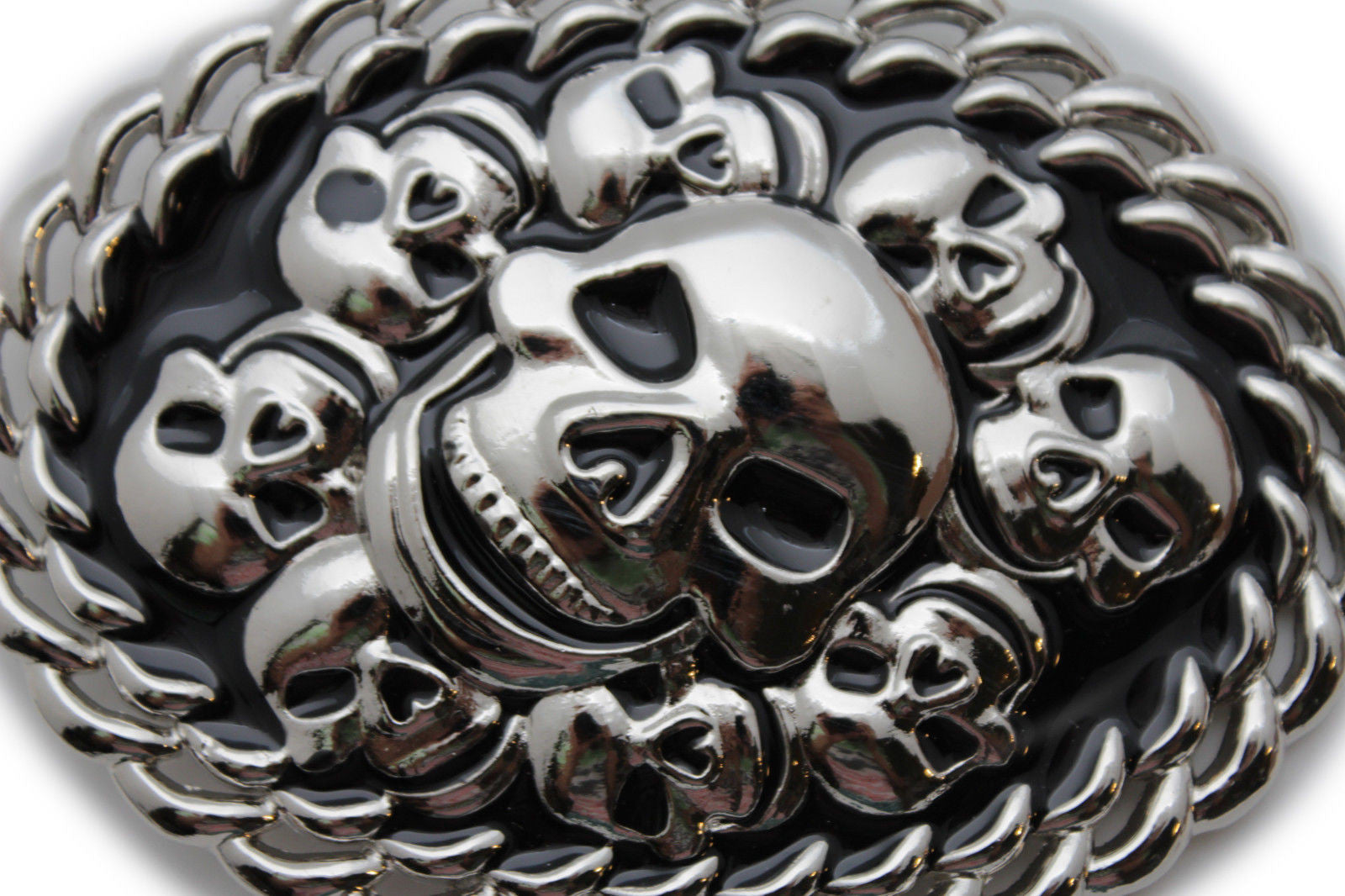Gothic Chrome Skull Elastic Waist Belt - Silver Buckle vintage Y2K belt buckle HARLEY DAVIDSON chrome metal SKULL  main image 4