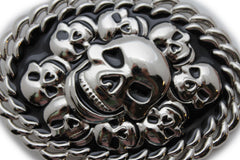 Silver Black Metal Gothic Skulls Skeleton 3D Belt Buckle Women Men Punk