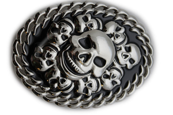 Silver Black Metal Gothic Skulls Skeleton 3D Belt Buckle New Women Men Punk Fashion Accessories