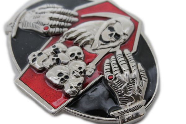 Silver Devil Hands Coffin Skull Skeleton Belt Buckle Halloween Death Men Women Accessories