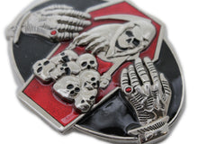 Silver Devil Hands Coffin Skull Skeleton Belt Buckle Halloween Death Men
