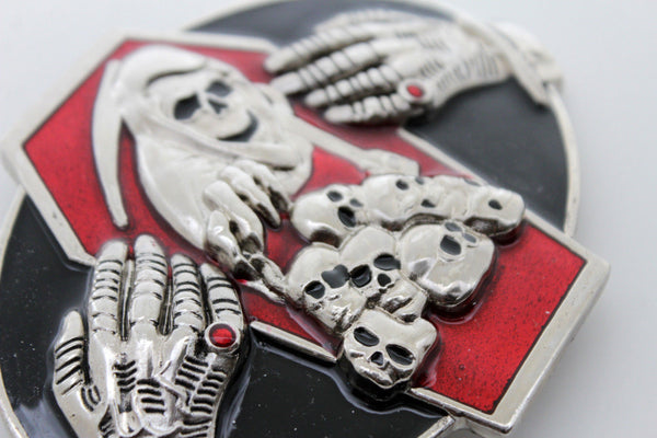 Silver Devil Hands Coffin Skull Skeleton Belt Buckle Halloween Death Men Women Accessories