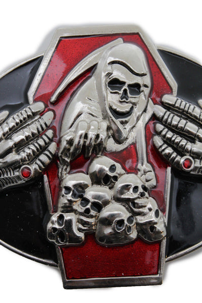 Silver Devil Hands Coffin Skull Skeleton Belt Buckle Halloween Death Men Women Accessories