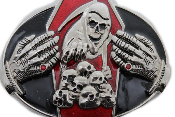 Silver Devil Hands Coffin Skull Skeleton Belt Buckle Halloween Death Men Women Accessories