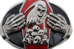 Silver Devil Hands Coffin Skull Skeleton Belt Buckle Halloween Death Men