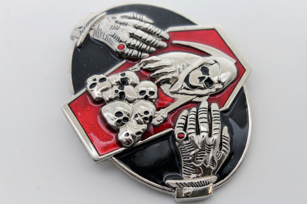 Silver Devil Hands Coffin Skull Skeleton Belt Buckle Halloween Death Men Women Accessories