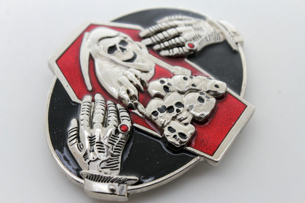 Silver Devil Hands Coffin Skull Skeleton Belt Buckle Halloween Death Men Women Accessories