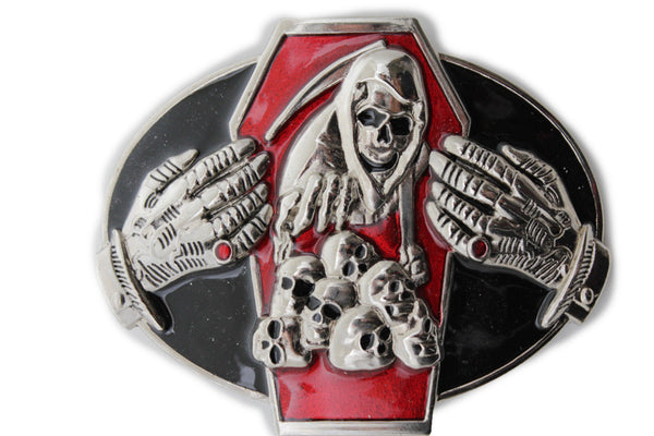 Silver Devil Hands Coffin Skull Skeleton Belt Buckle Halloween Death Men Women Accessories