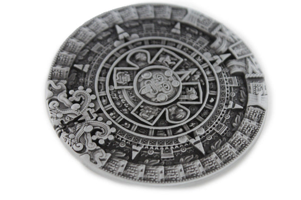 Silver Metal Belt Buckle Antique Aztec Calendar Mayan New Men Women Fashion Accessories