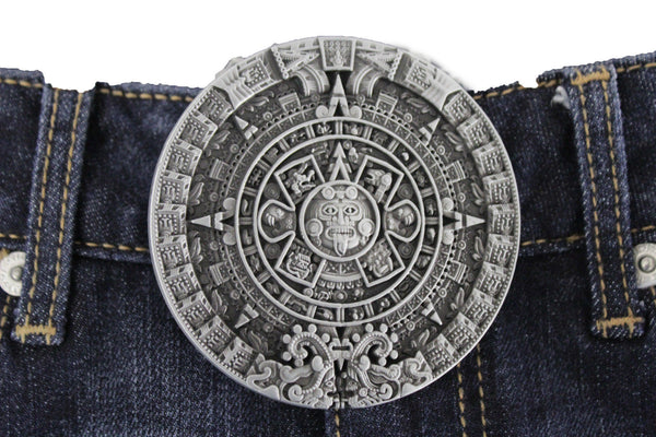 Silver Metal Belt Buckle Antique Aztec Calendar Mayan New Men Women Fashion Accessories