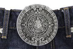 Silver Metal Belt Buckle Antique Aztec Calendar Mayan Men Accessories