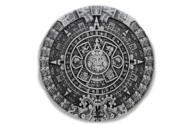 Silver Metal Belt Buckle Antique Aztec Calendar Mayan New Men Women Fashion Accessories