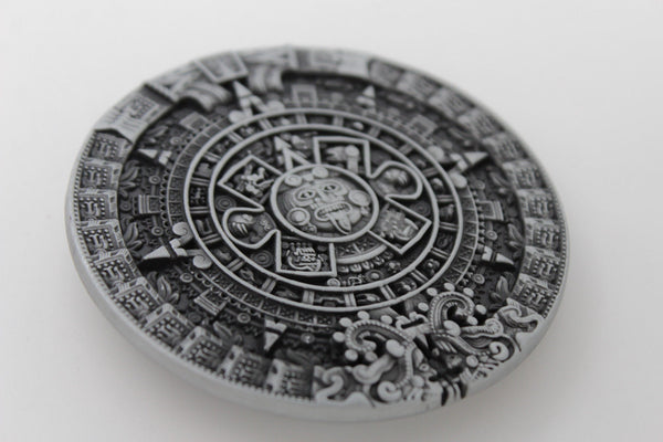 Silver Metal Belt Buckle Antique Aztec Calendar Mayan New Men Women Fashion Accessories