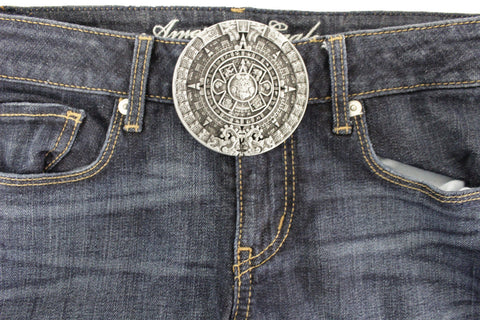 Silver Metal Belt Buckle Antique Aztec Calendar Mayan New Men Women Fashion Accessories