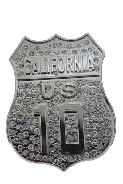 Silver Metal CA State California 10 Freeway Bling Belt Buckle Men Women Western Accessories