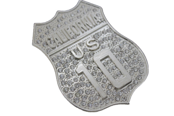 Silver Metal CA State California 10 Freeway Bling Belt Buckle Men Women Western Accessories