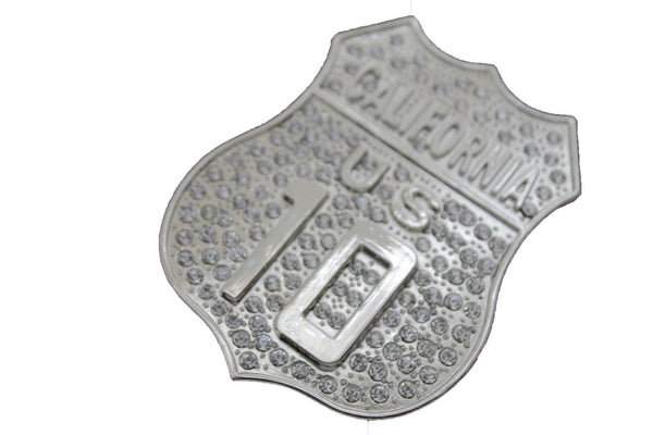 Silver Metal CA State California 10 Freeway Bling Belt Buckle Men Women Western Accessories