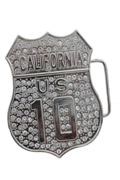 Silver Metal CA State California 10 Freeway Bling Belt Buckle Men Women Western Accessories