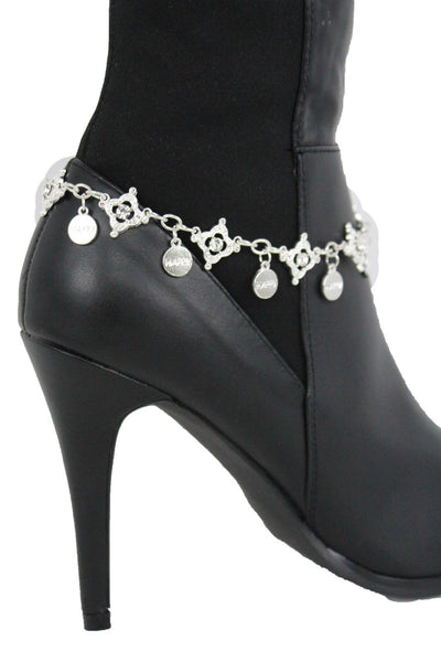 Metal Chain Boot Bracelet Shiny Bling Anklet Happy Charm Rhinestone New Women Accessories