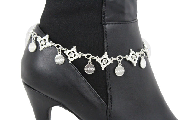 Metal Chain Boot Bracelet Shiny Bling Anklet Happy Charm Rhinestone New Women Accessories