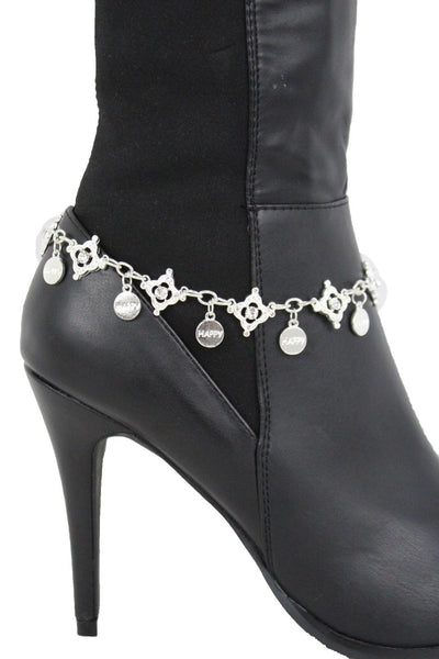 Metal Chain Boot Bracelet Shiny Bling Anklet Happy Charm Rhinestone New Women Accessories