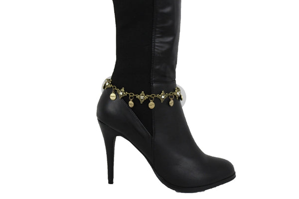 Metal Chain Boot Bracelet Shiny Bling Anklet Happy Charm Rhinestone New Women Accessories
