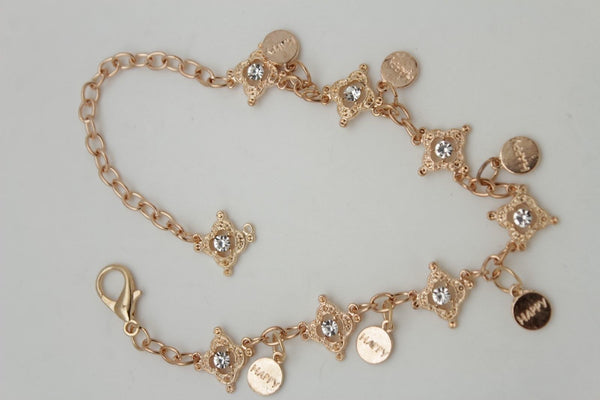 Metal Chain Boot Bracelet Shiny Bling Anklet Happy Charm Rhinestone New Women Accessories